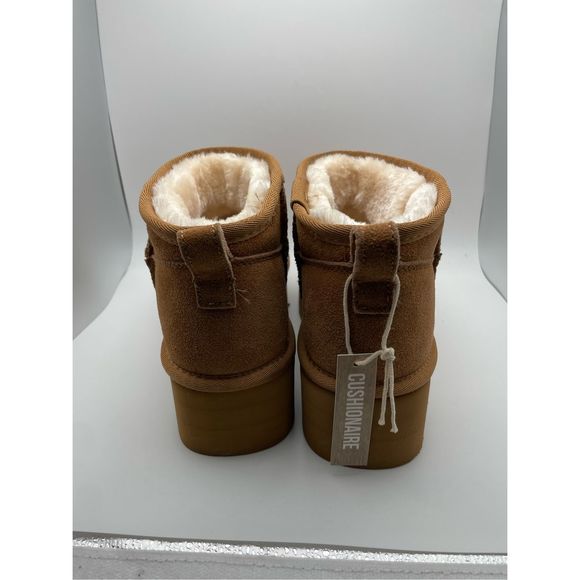 CUSHIONAIRE Women's COZY Genuine Suede pull on platform boot Chestnut 7 - Picture 4 of 6